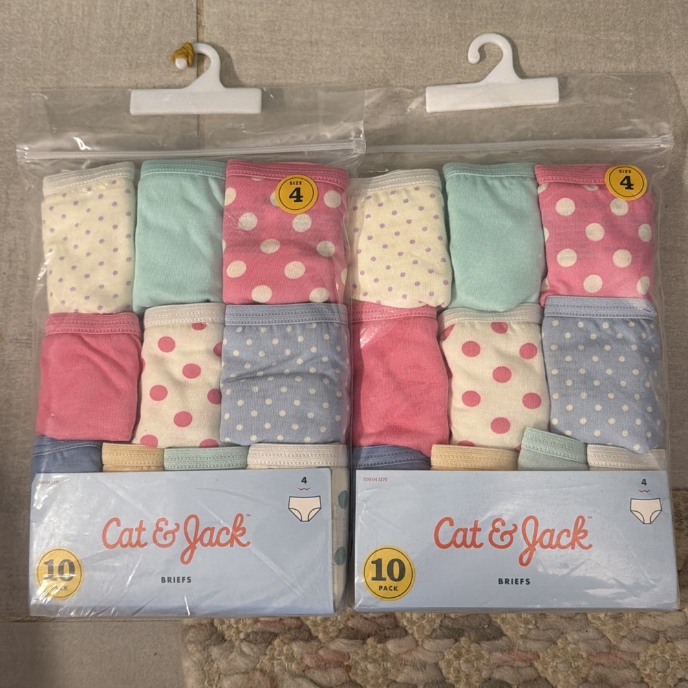 Cat & Jack Girls Briefs 20 Pack Size 4 Pink Blue Dot 100% Cotton Underwear